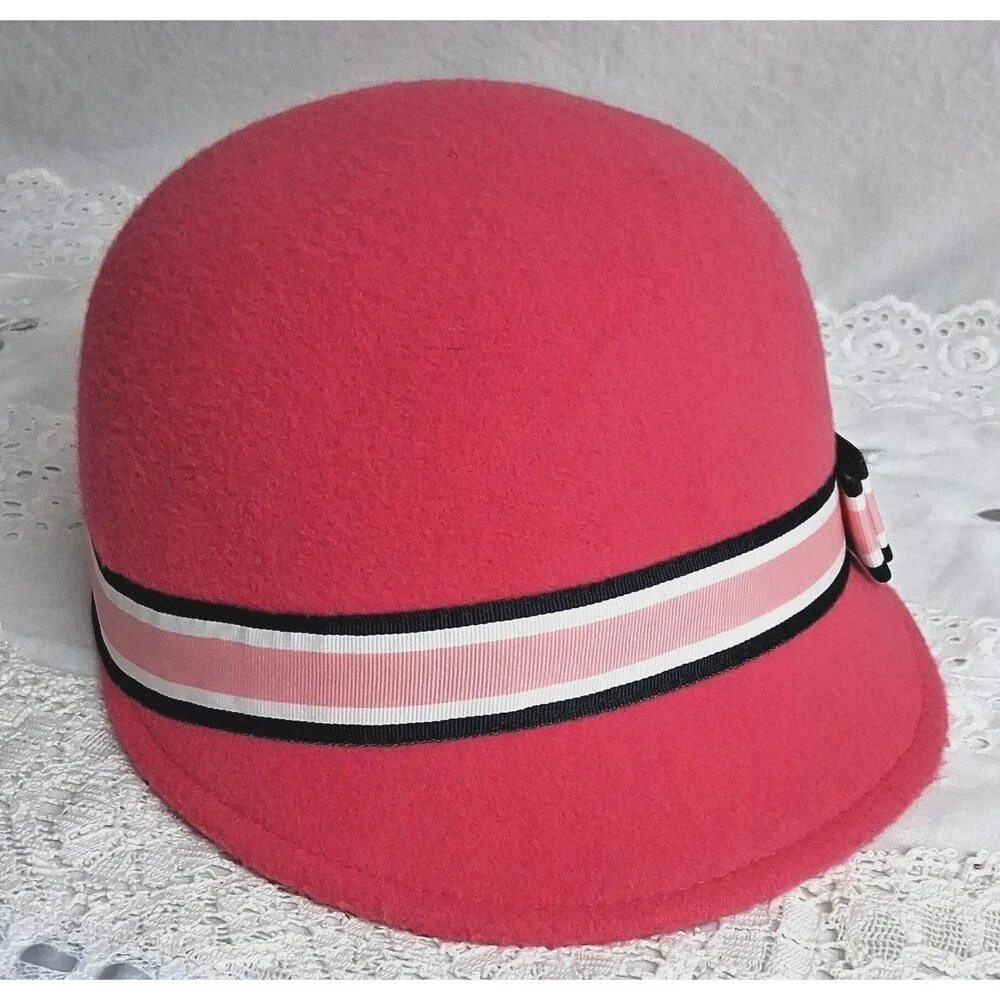 Janie and Jack Faerin Girls 2T-3 Pink Cloche Felt Hat Ribbon Bow